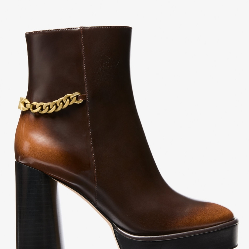 Michael Kors Collection Dark Brown Heeled Boots with Gold Chain